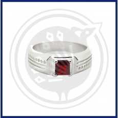 92.5 Red Stoned Silver Ring For Gents